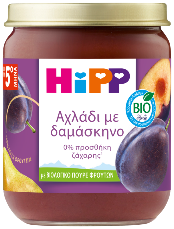 HIPP - Βρεφική Φρουτόκρεμα Αχλάδι με Δαμάσκηνο από τον 5ο μήνα - 160γρ.